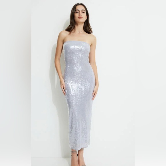 Dynamite Dresses & Skirts - Dynamite Silver Sequin Strapless Bodycon Tube Dress Size XS